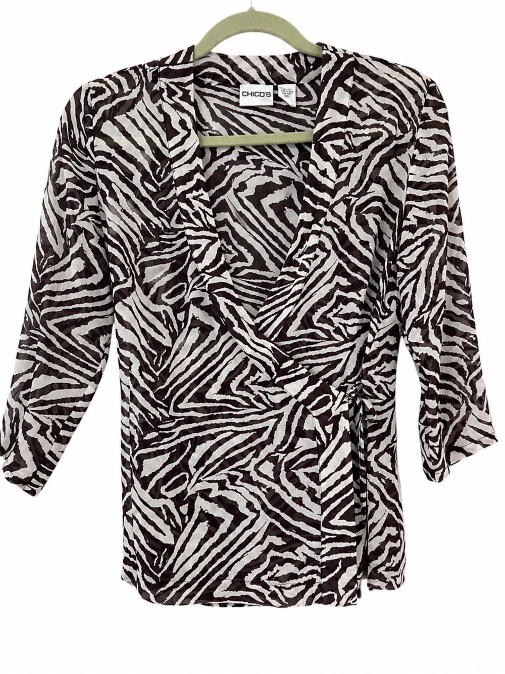 Chico's 100% Silk Zebra Print Wrap Blouse Size 0 (US Small) Brown & Cream